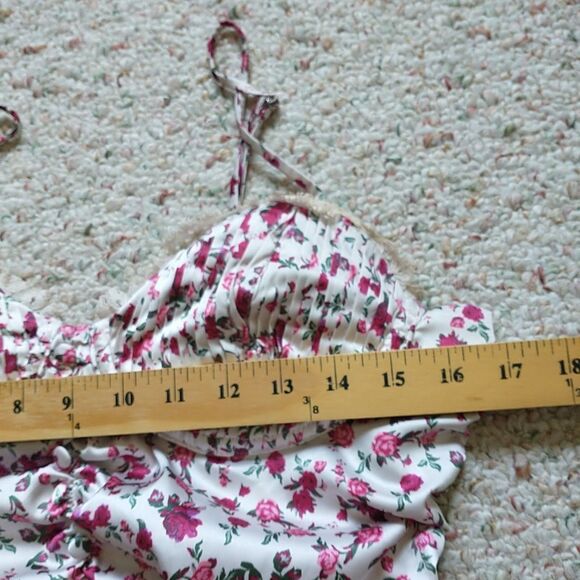 For Love&Lemons Melrose Bustier Tank Top L Pink Floral Ruched Babydoll Coquette - Picture 8 of 9